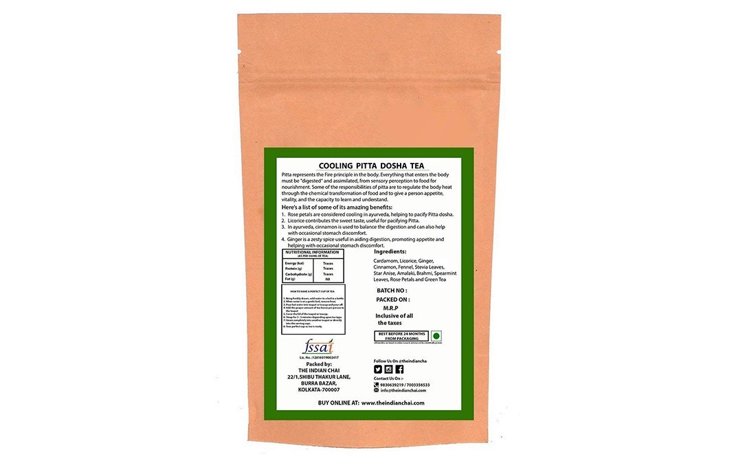 The Indian Chai Cooling Pitta Dosha Tea    Pack  100 grams